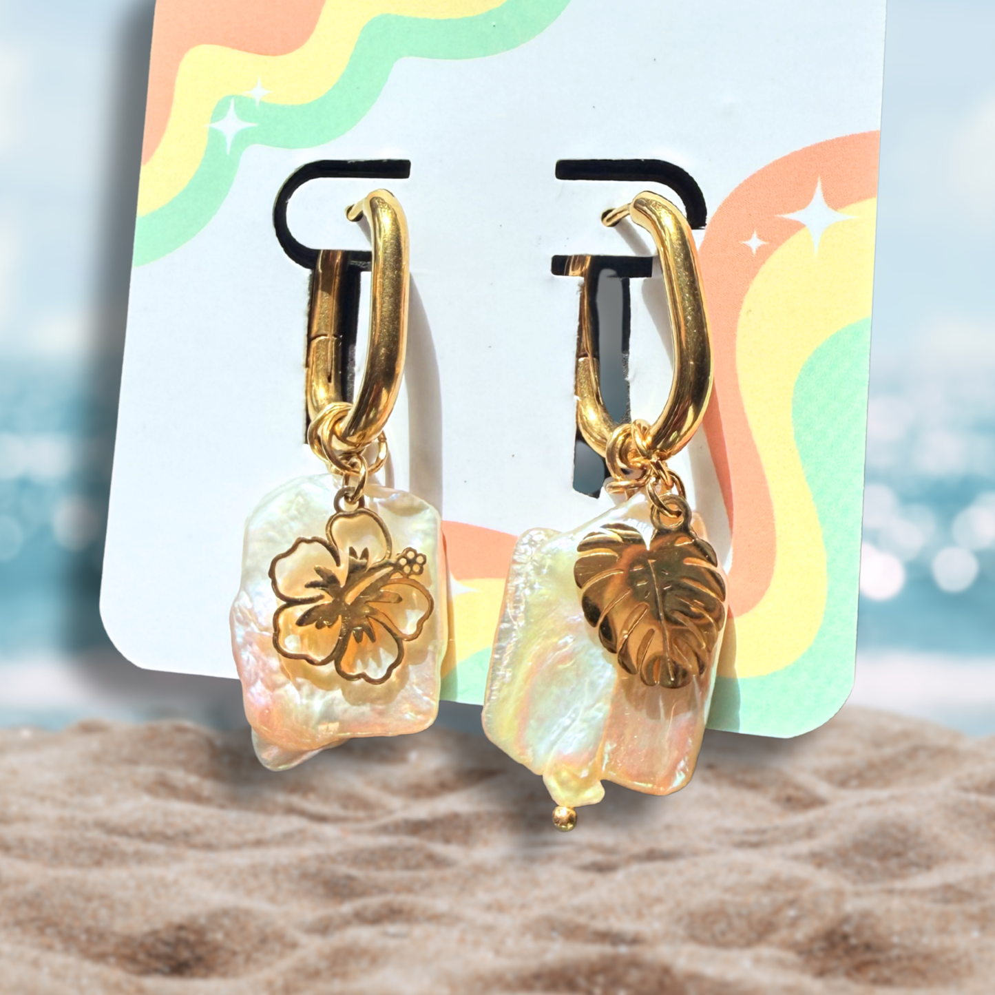 Chunky Pearl & Abalone Gold Dangles