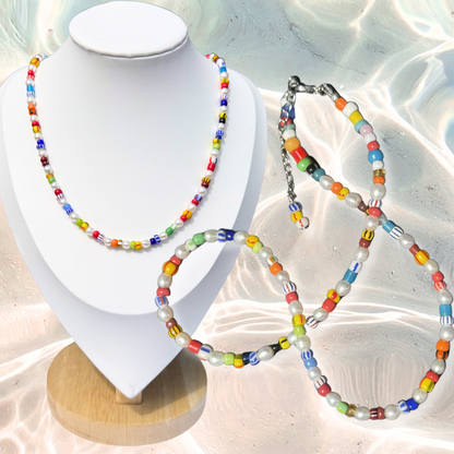 Pearl and African Glass Necklace