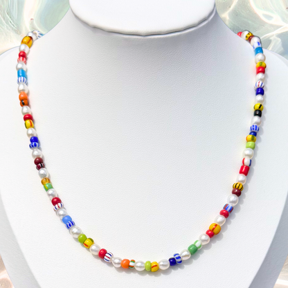 Pearl and African Glass Necklace