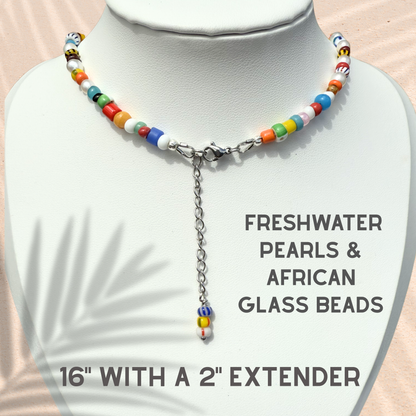Pearl and African Glass Necklace