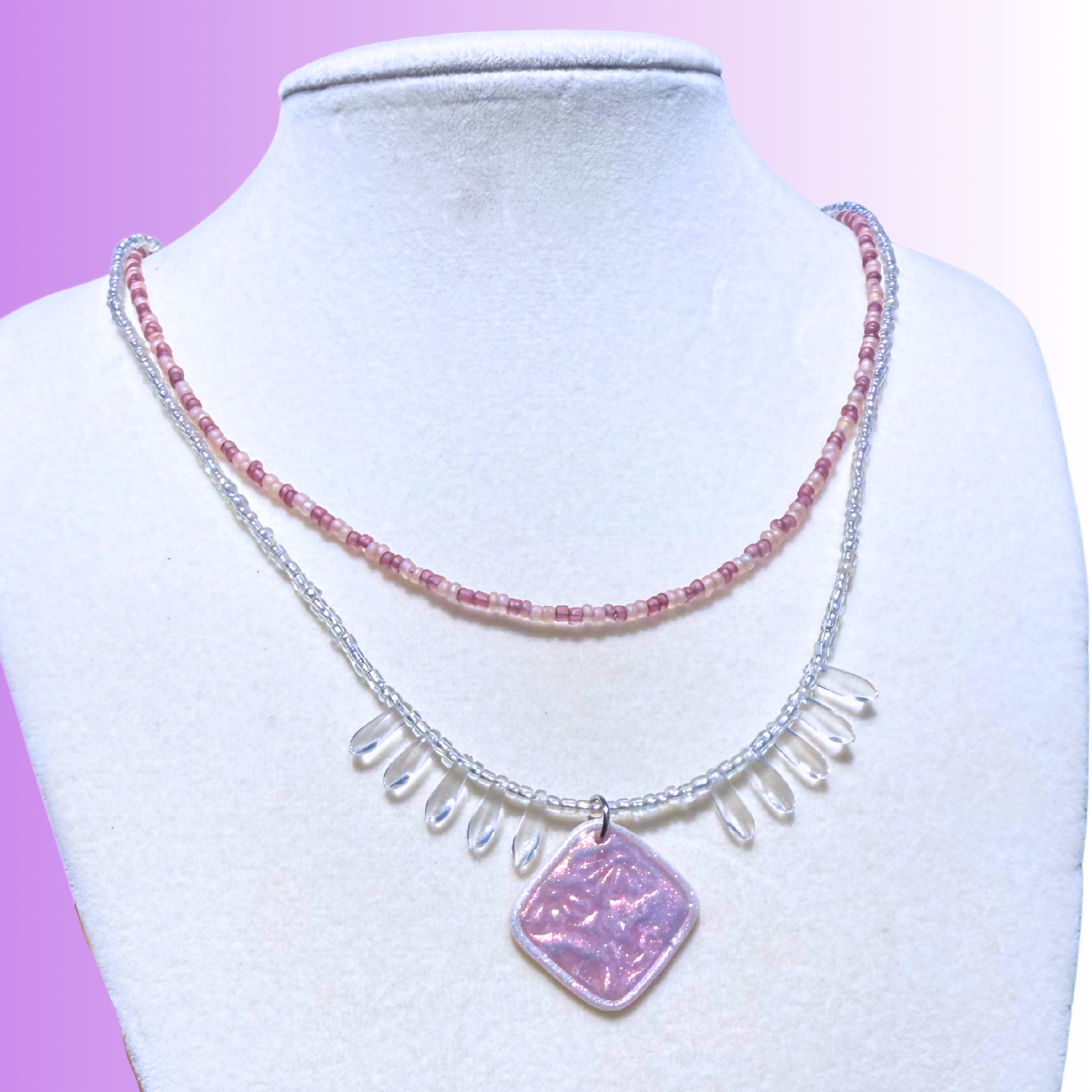 Iridescent Double Stranded Daisy Necklace