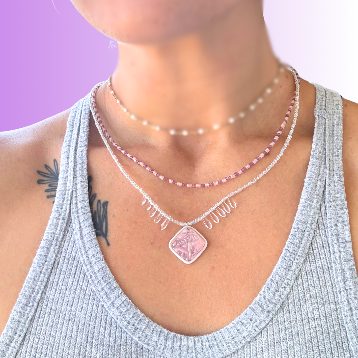 Iridescent Double Stranded Daisy Necklace