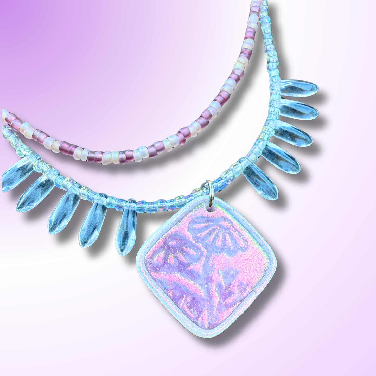 Iridescent Double Stranded Daisy Necklace