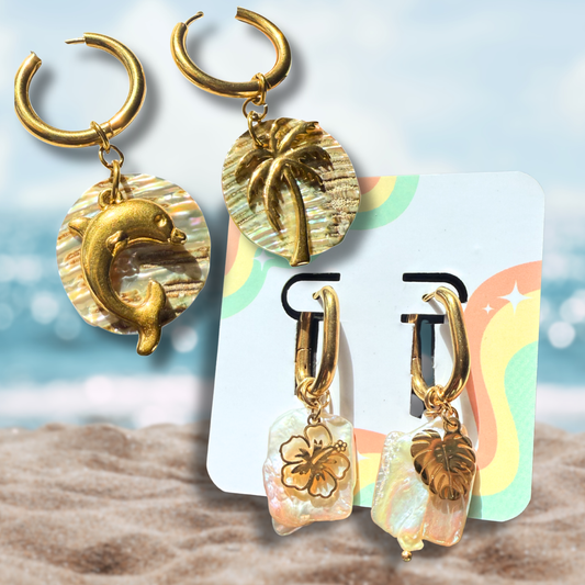 Chunky Pearl & Abalone Gold Dangles