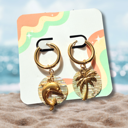 Chunky Pearl & Abalone Gold Dangles